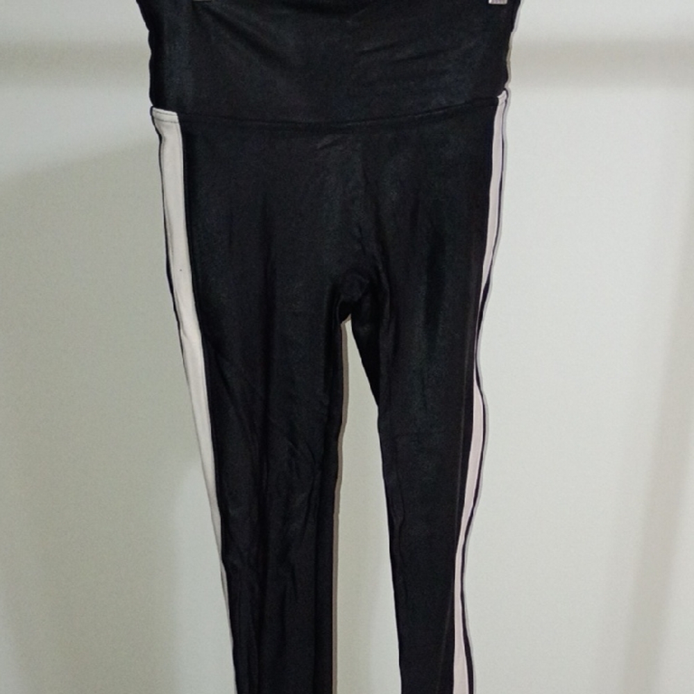 SPANX Black Leggings with White Side Stripes